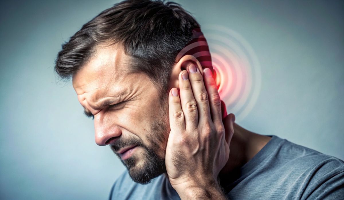 Man with his hand his ear