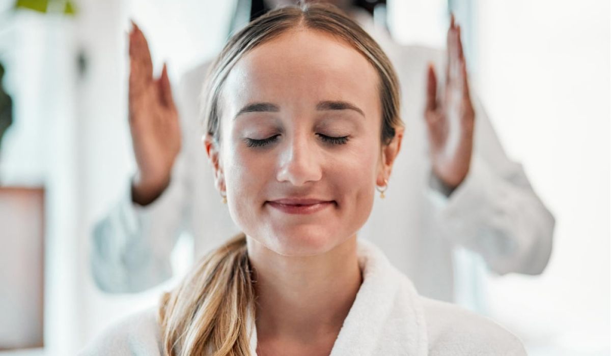 Person smiling, relaxed and stress free