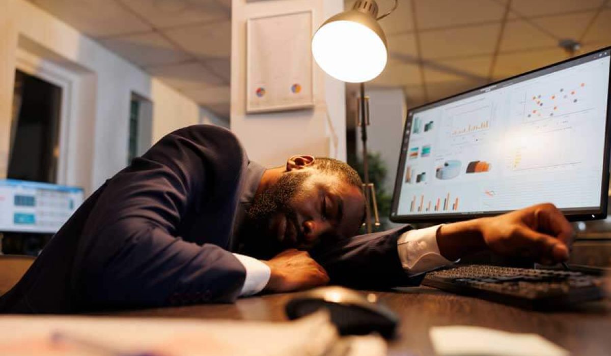 Exhausted executive manager suffering from burnout